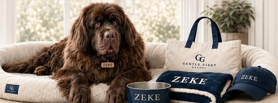 Zeke with personalized Gentle Giant Brands products
